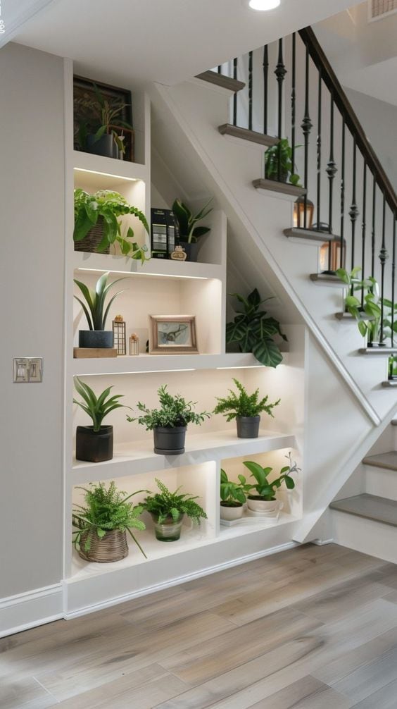 Elegant Staircase Plant Shelf