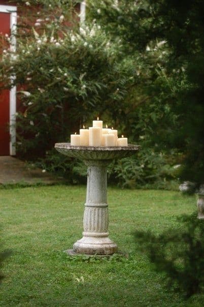 Elegant Candlelit Birdbath Display