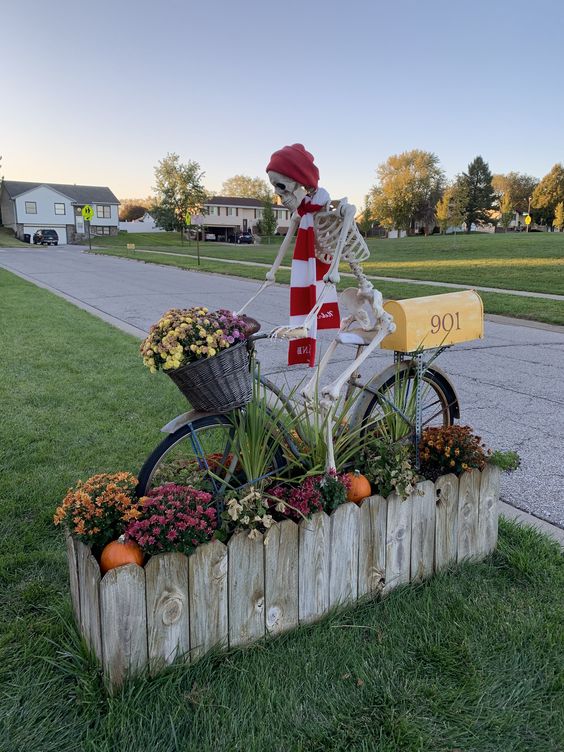 Whimsical Skeleton Bicycle Mailbox