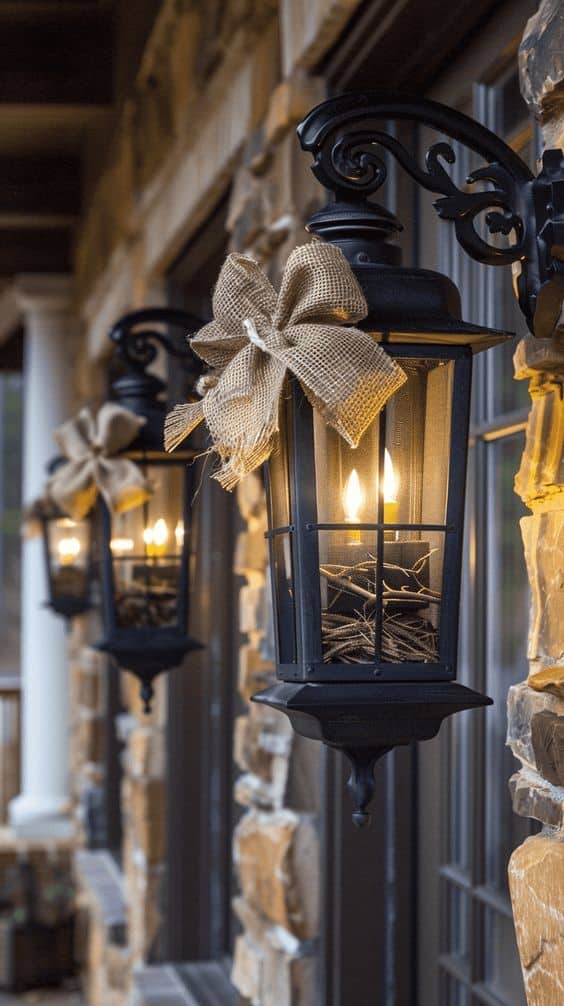 Burlap Bow Lantern Elegance