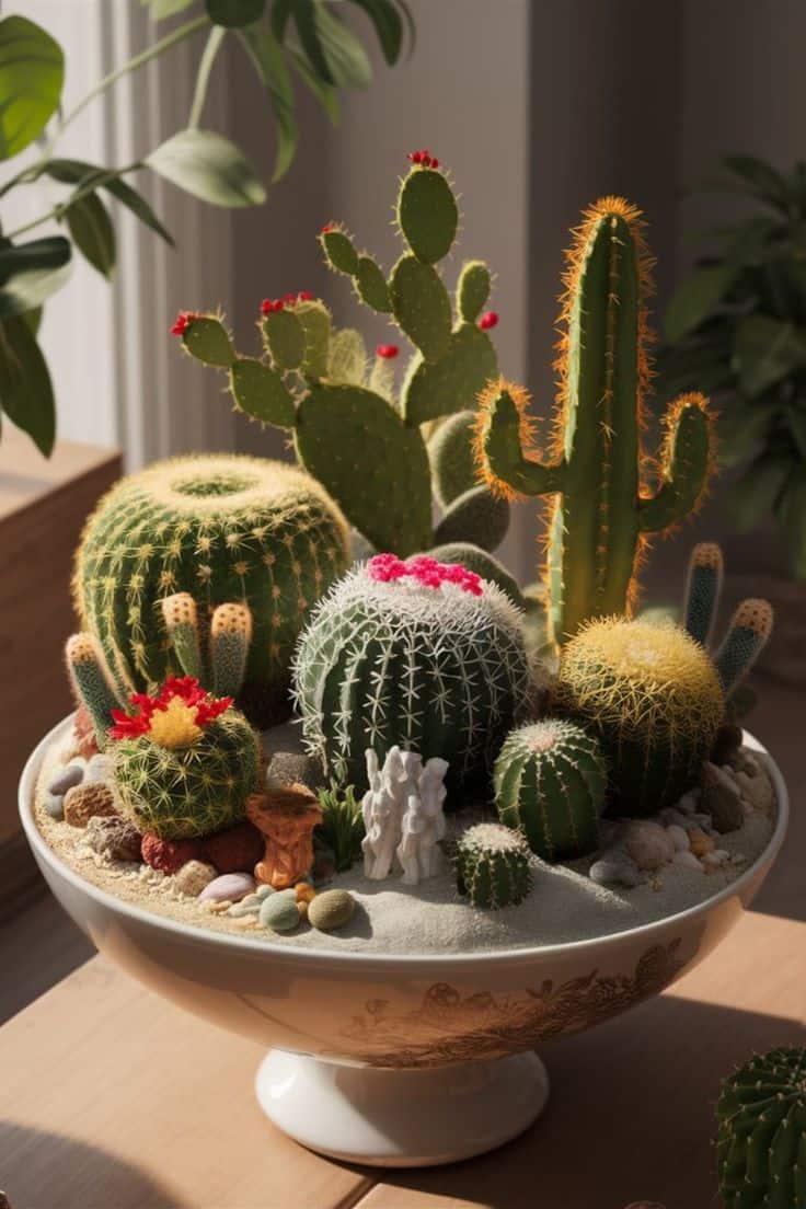 Desert Cactus Birdbath Garden