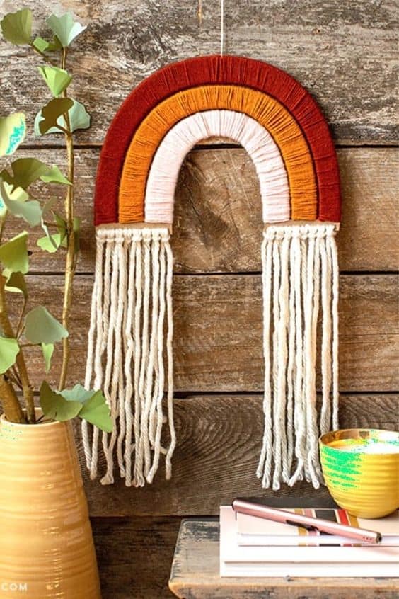 Boho Rainbow Yarn Wall Hanging