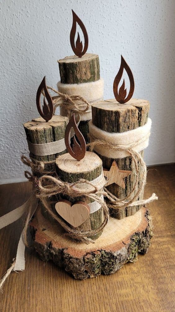 Rustic Tree Trunk Candle