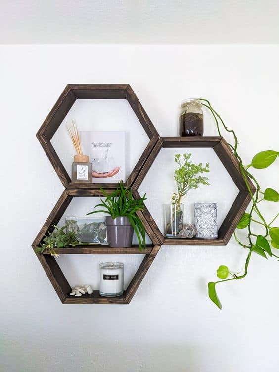 Hexagonal Wooden Plant Shelf