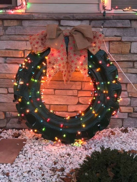 Rustic Tire Christmas Wreath