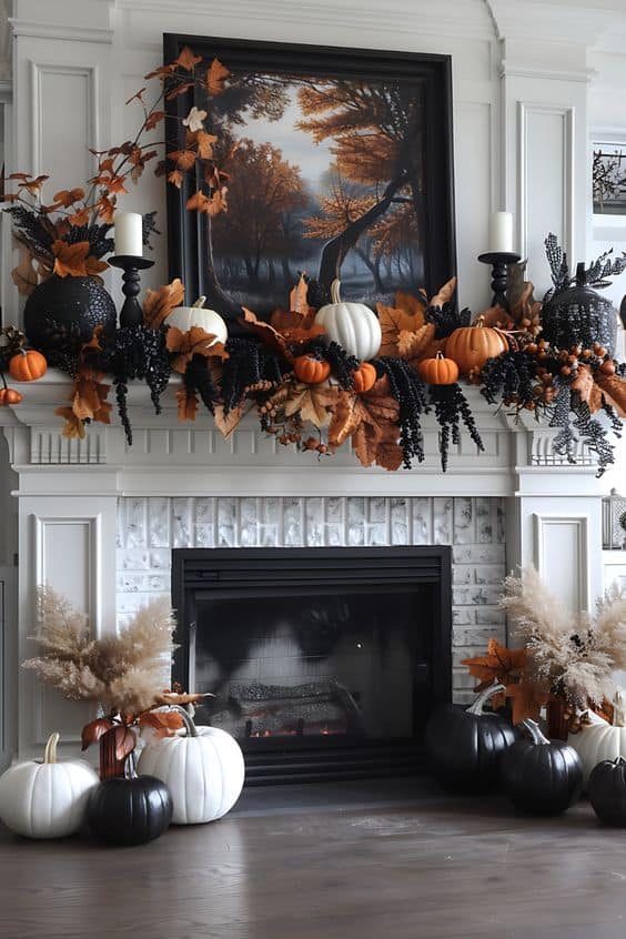 Bold Black & White Harvest Mantel