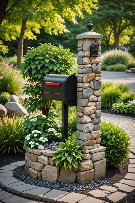 Rustic Stone Mailbox Charm