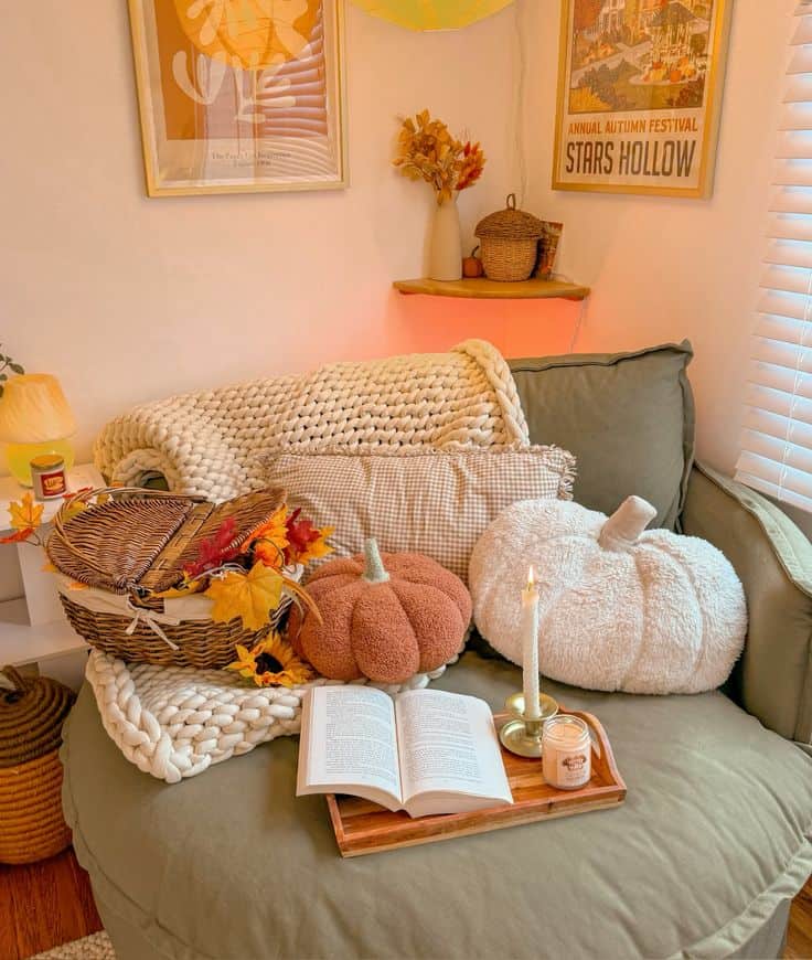 Charming Pumpkin-Themed Cozy Autumn Reading Nook