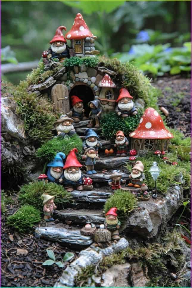 Charming Gnome Village on Mossy Hillside Wonderland