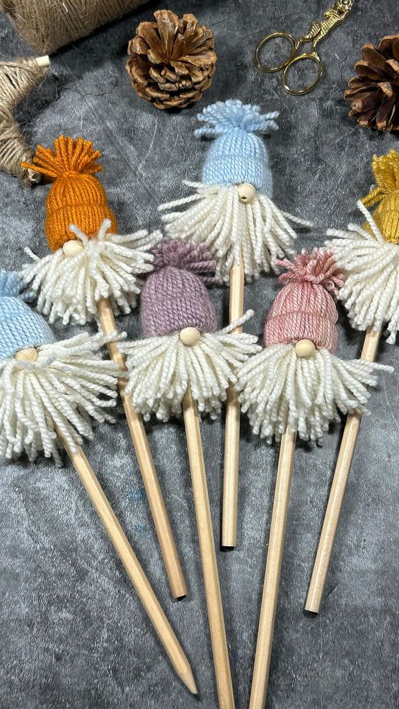 Adorable Yarn Gnome Pencil Toppers