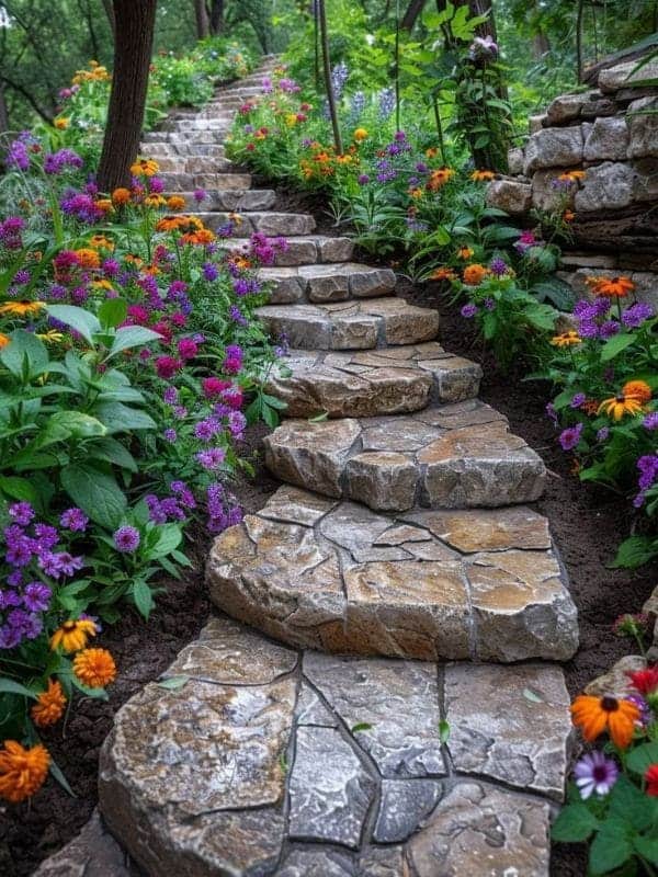 Rustic Stone Stairway Garden Path