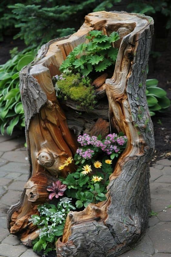 Rustic Tree Trunk Planter