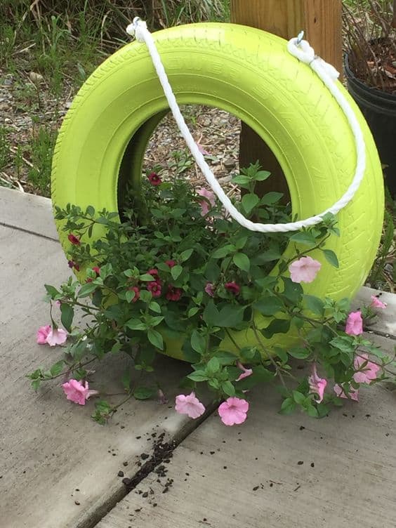 Colorful Repurposed Tire Planter