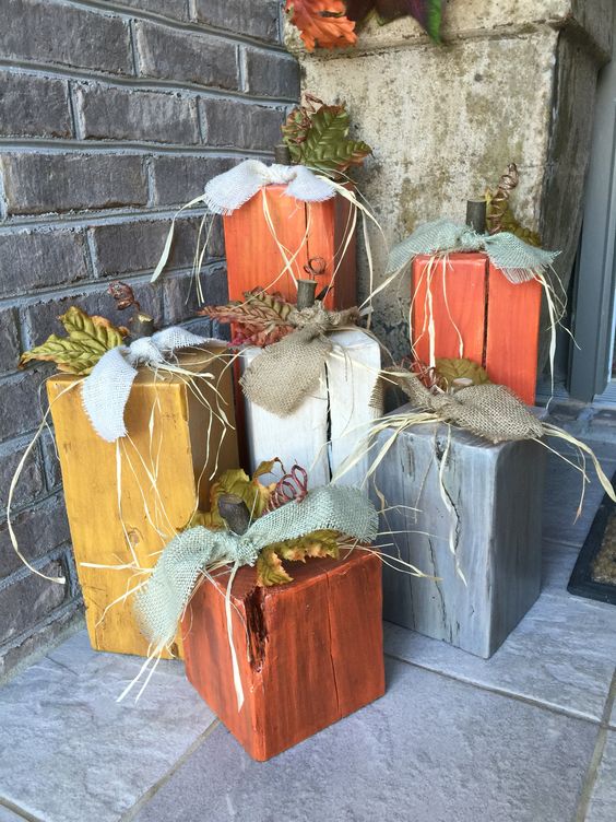 Rustic Wooden Block Pumpkins