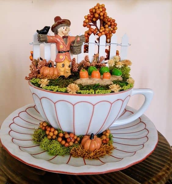 Harvest Scarecrow Teacup Garden