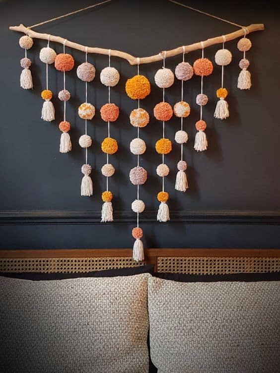 Colorful Pom-Pom Yarn Wall Hanging