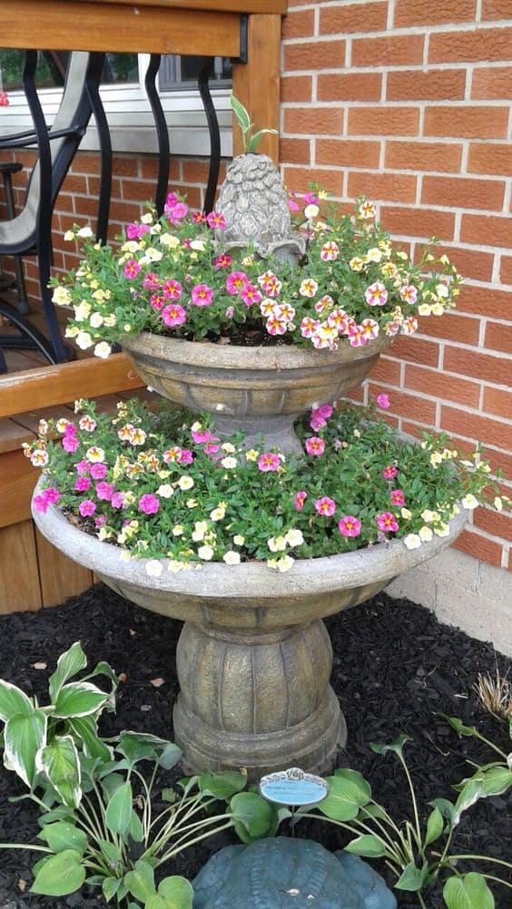 Tiered Floral Birdbath Planter