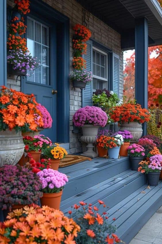 Vibrant Floral Fall Porch