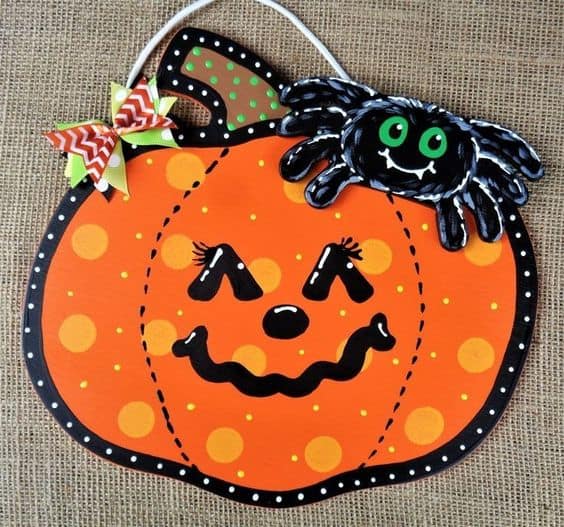 Cheerful Pumpkin Spider Sign