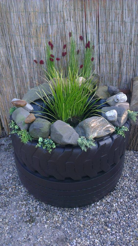 Rustic Tire Rock Garden