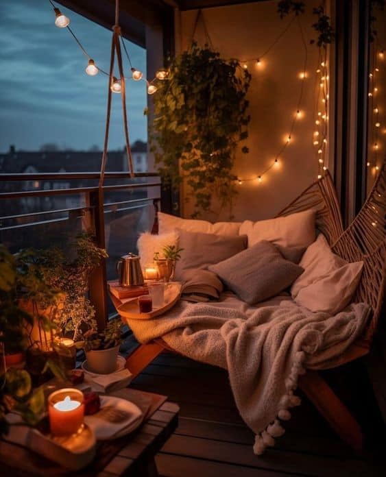 Serene Balcony Haven with Cozy Autumn Glow