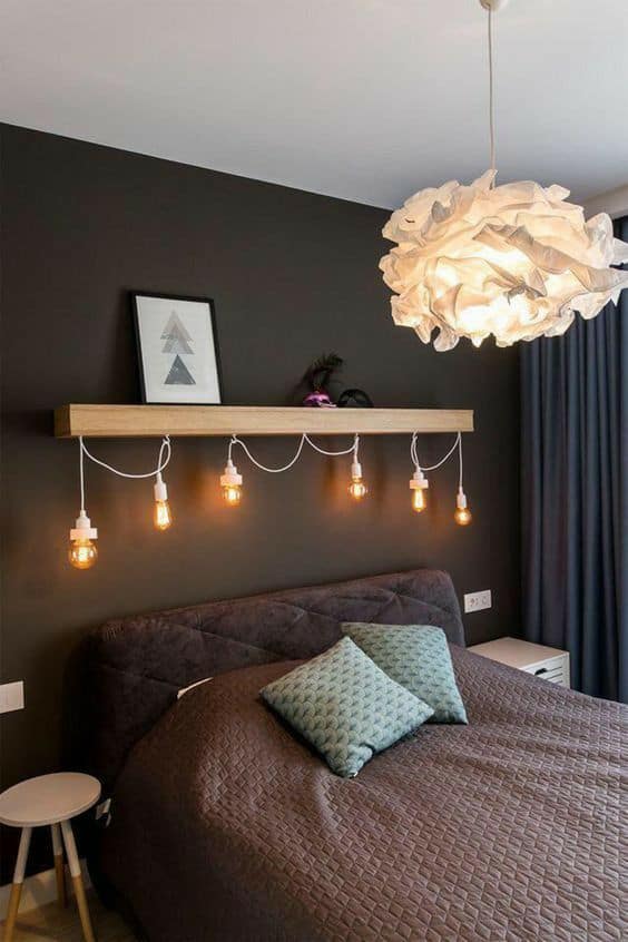 String Light Shelf Headboard