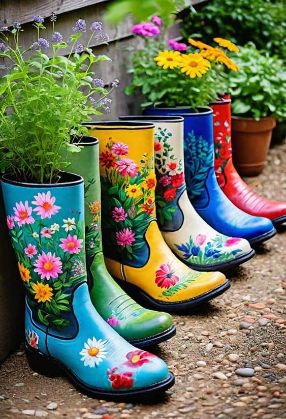 Floral Boot Planter Art