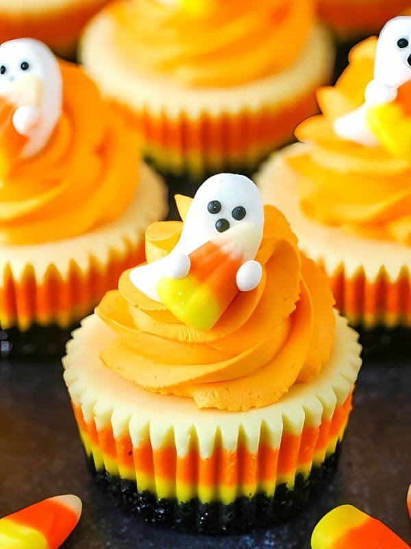 Adorable Candy Corn Ghost Cupcakes