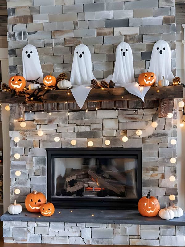 Adorable Ghosts and Pumpkins Halloween Mantle