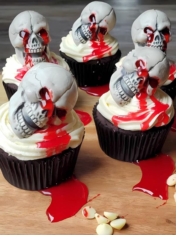 Bloody Skull-Themed Halloween Cupcakes