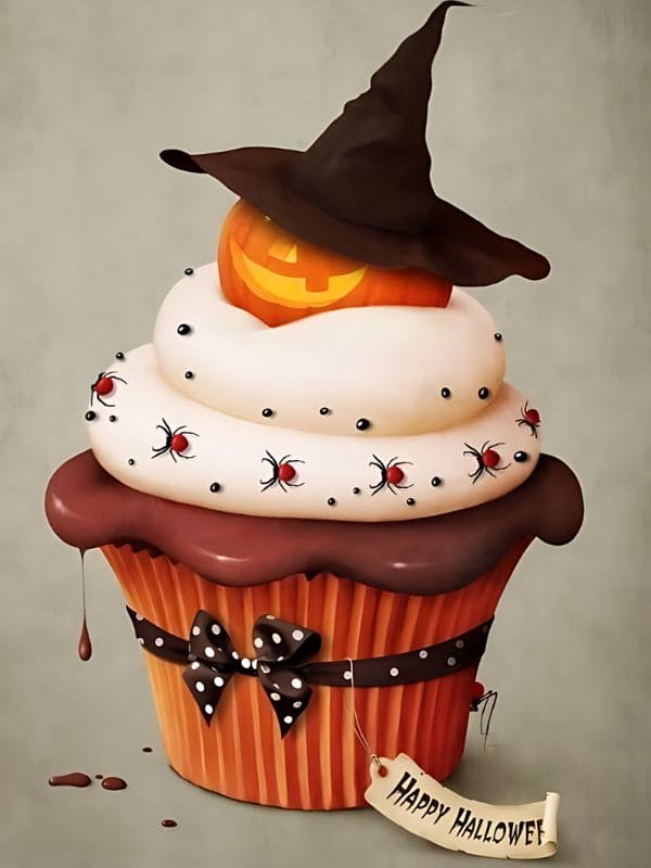 Charming Pumpkin Witch Hat Halloween Cupcake