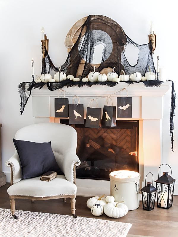 Classic Black and White Halloween Mantle