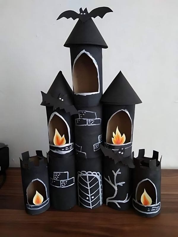 DIY Haunted Castle with Bats and Flickering Flames