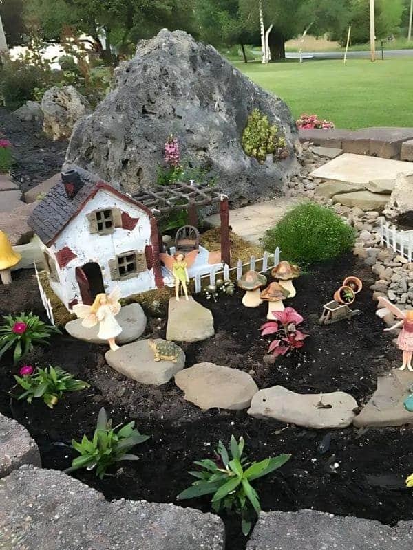 Fairy Cottage With Stone Pathway and Gnome