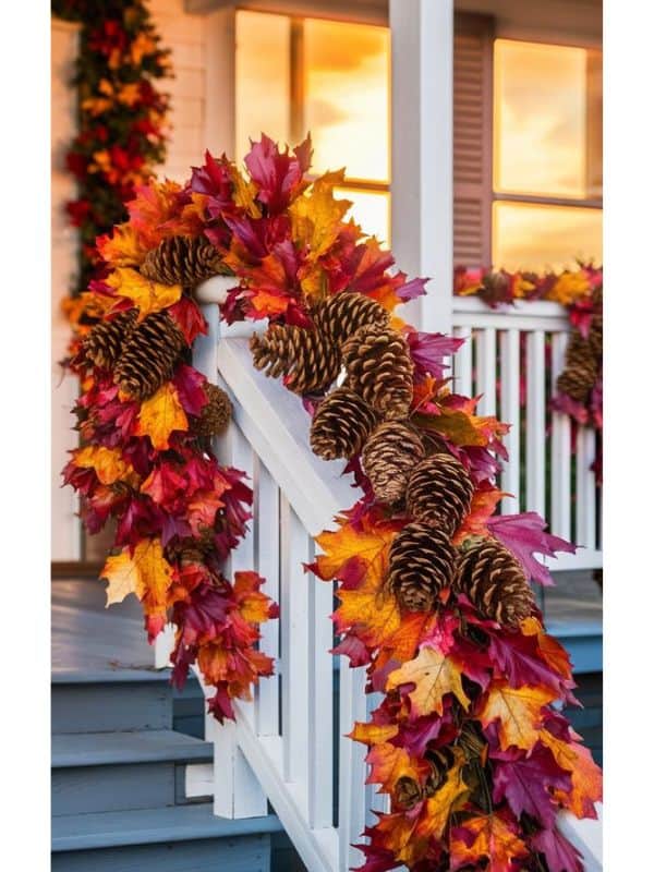 Fall Leaf and Pinecone Garland for Porch Railings