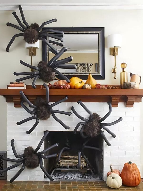 Giant Furry Spider Invasion Halloween Fireplace