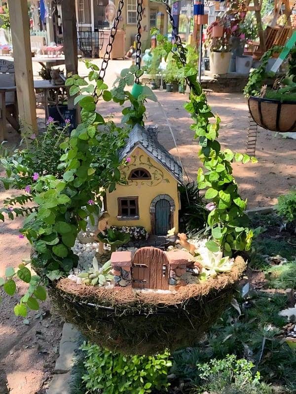 Hanging Gnome Cottage in a Lush Basket