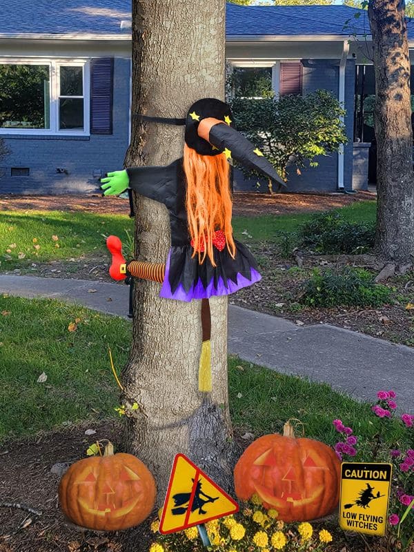 Hilarious Witch Crash Halloween Tree Decor