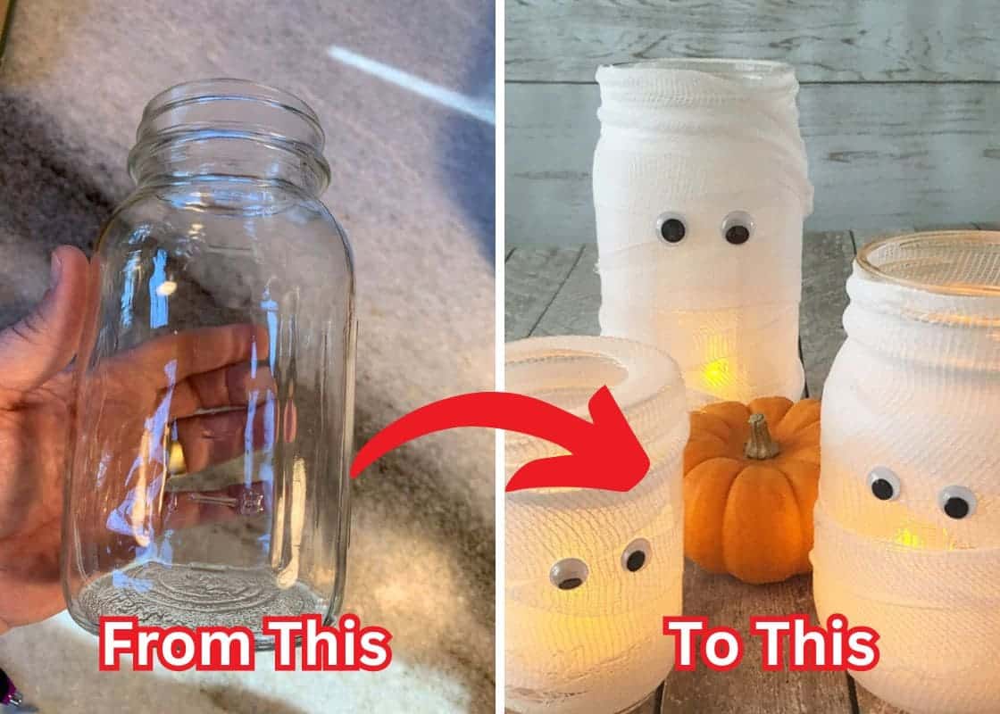 Light Up Your Halloween with Super Easy Mummy Jar Lanterns