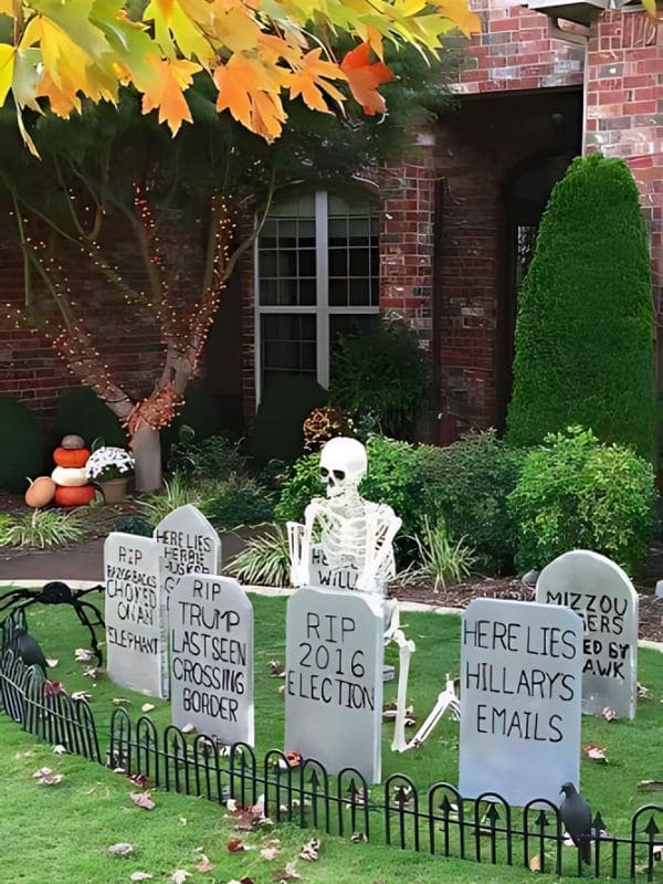 Humorous and Creepy Tombstone Halloween Fence