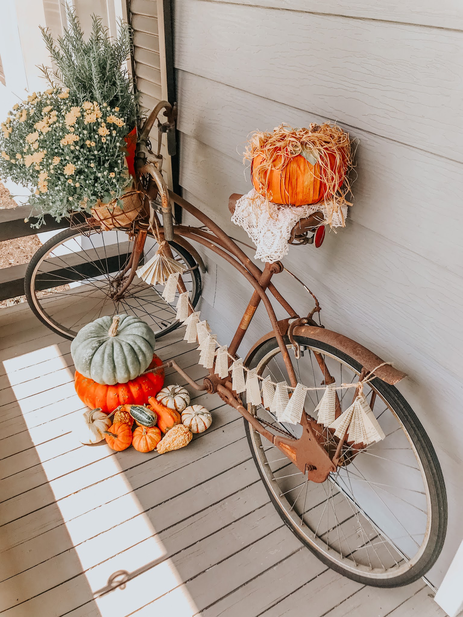 Vintage Bicycle with Pumpkins and Fall Accents