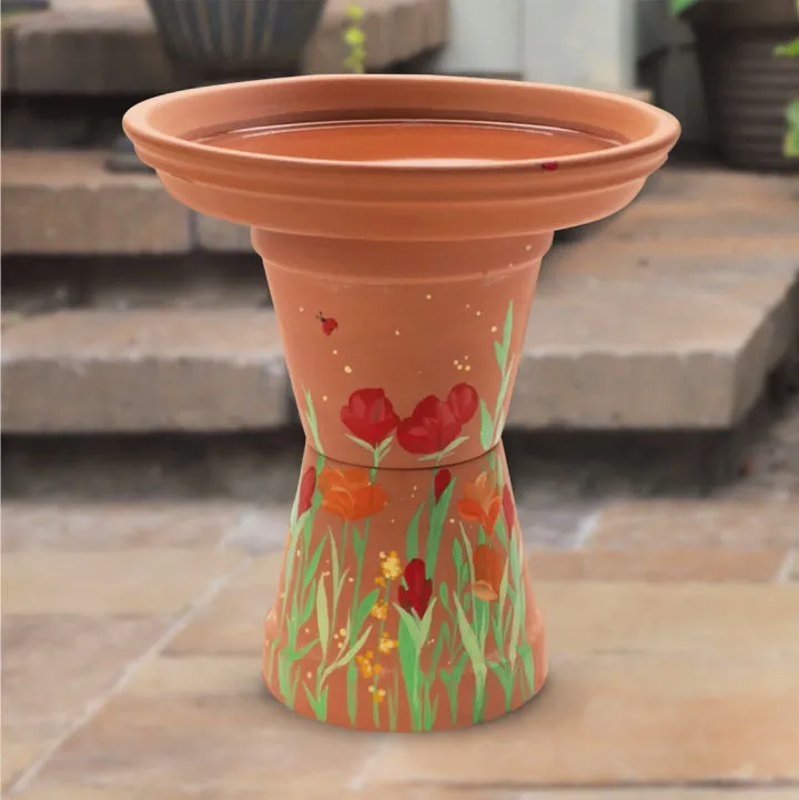 Charming Floral Terracotta Birdbath