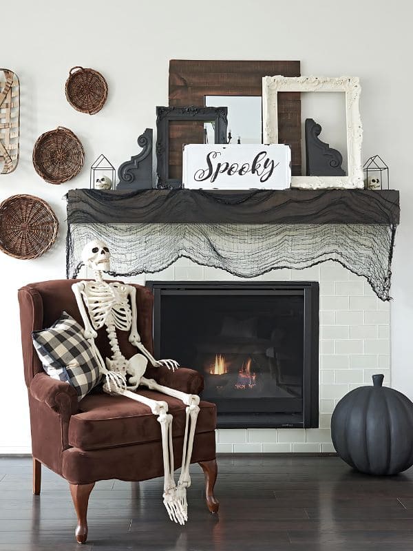 Minimalist Skeleton and Chic Halloween Fireplace