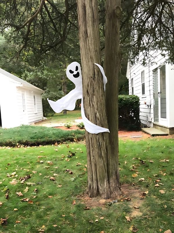 Playful Ghost Peeking Halloween Tree Decor Surprise