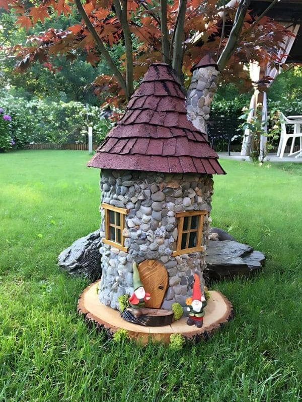 Stone Tower Gnome House with Adorable Gnome Guardians