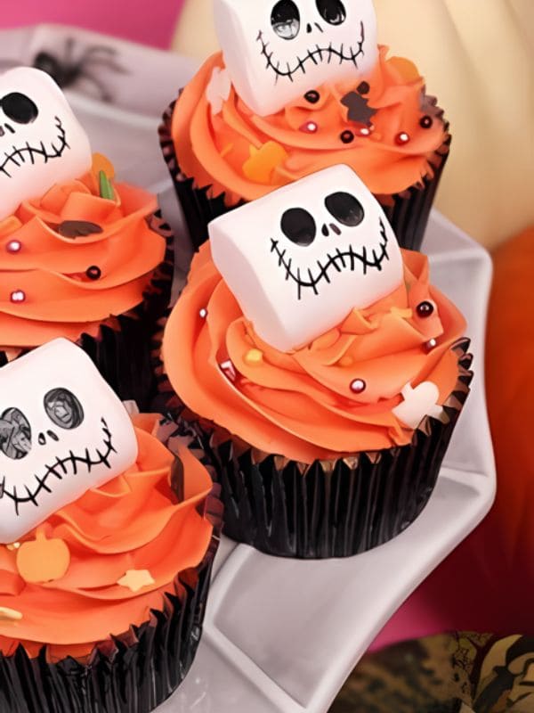 Terrifyingly Cute Marshmallow Skull Cupcakes for Halloween