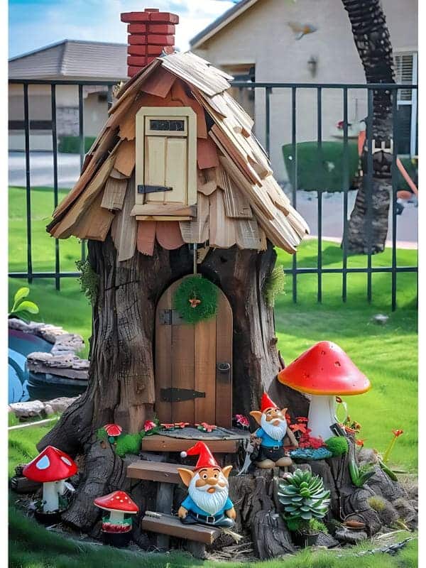 Tree Stump Gnome Cottage with Playful Details