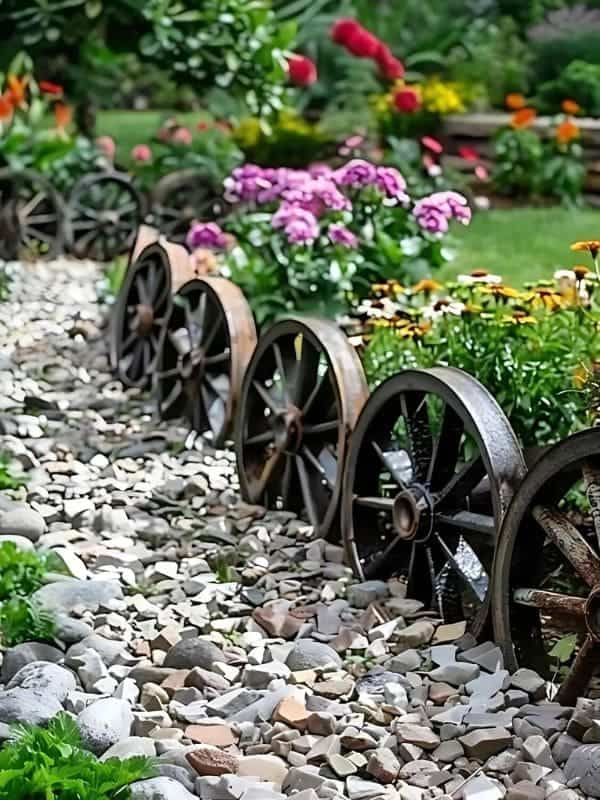 Vintage Wagon Wheel Garden Border