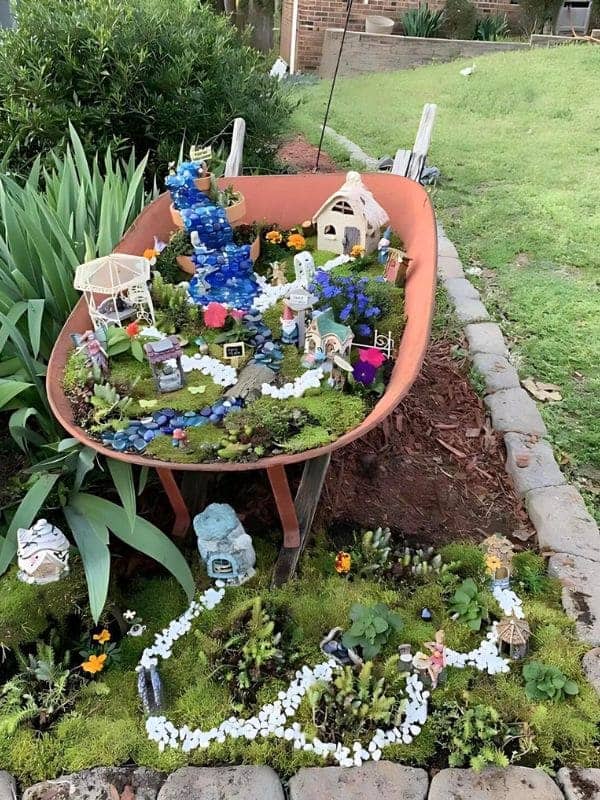 Wheelbarrow Gnome Village with Flowing Pebble Pathways