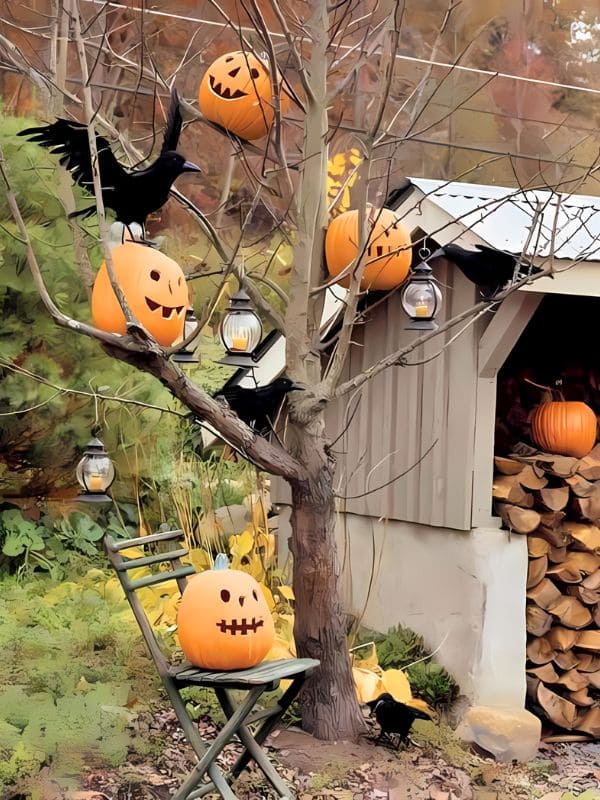 Whimsical Pumpkin Tree Halloween Outdoor